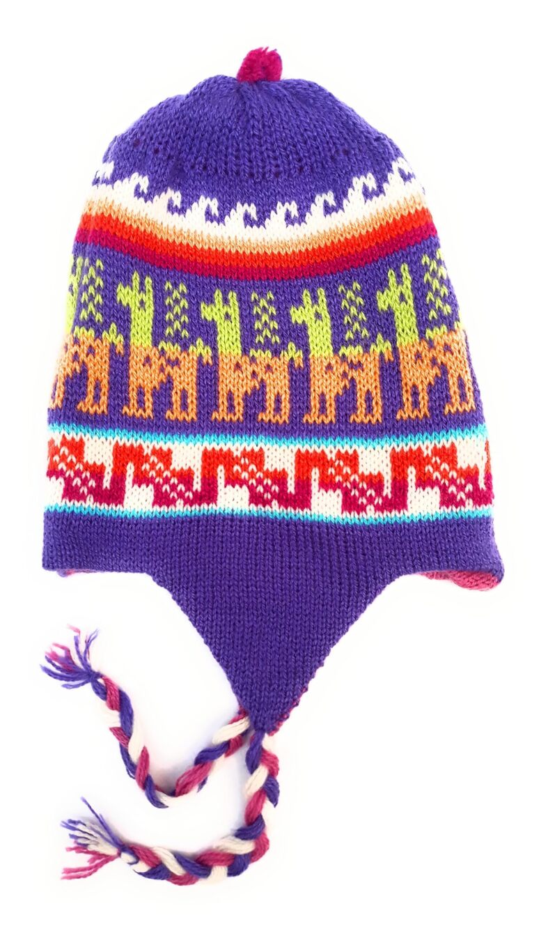 9372 Real Alpaca Peruvian Chullo Earflap Beanie Hat Alpaca Wool - Picture 2 of 2